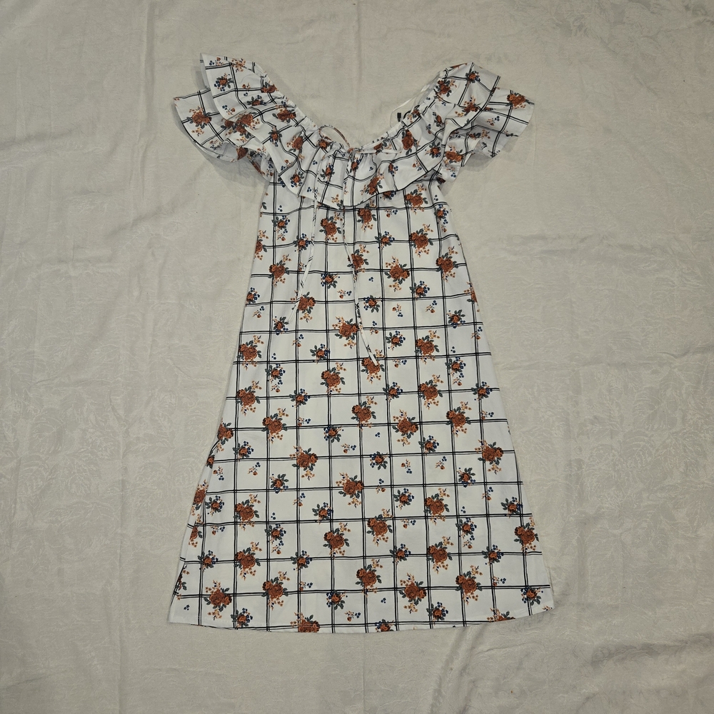 Zara Women's Checkered And Flower Ruffle Top Dress Size Small